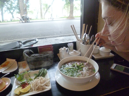 We took a break from the sights to eat a tasty lunch of pho bo (beef noodle soup) and spring rolls