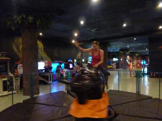 I kicked Tom’s arse on the rodeo bull – one handed and everything!